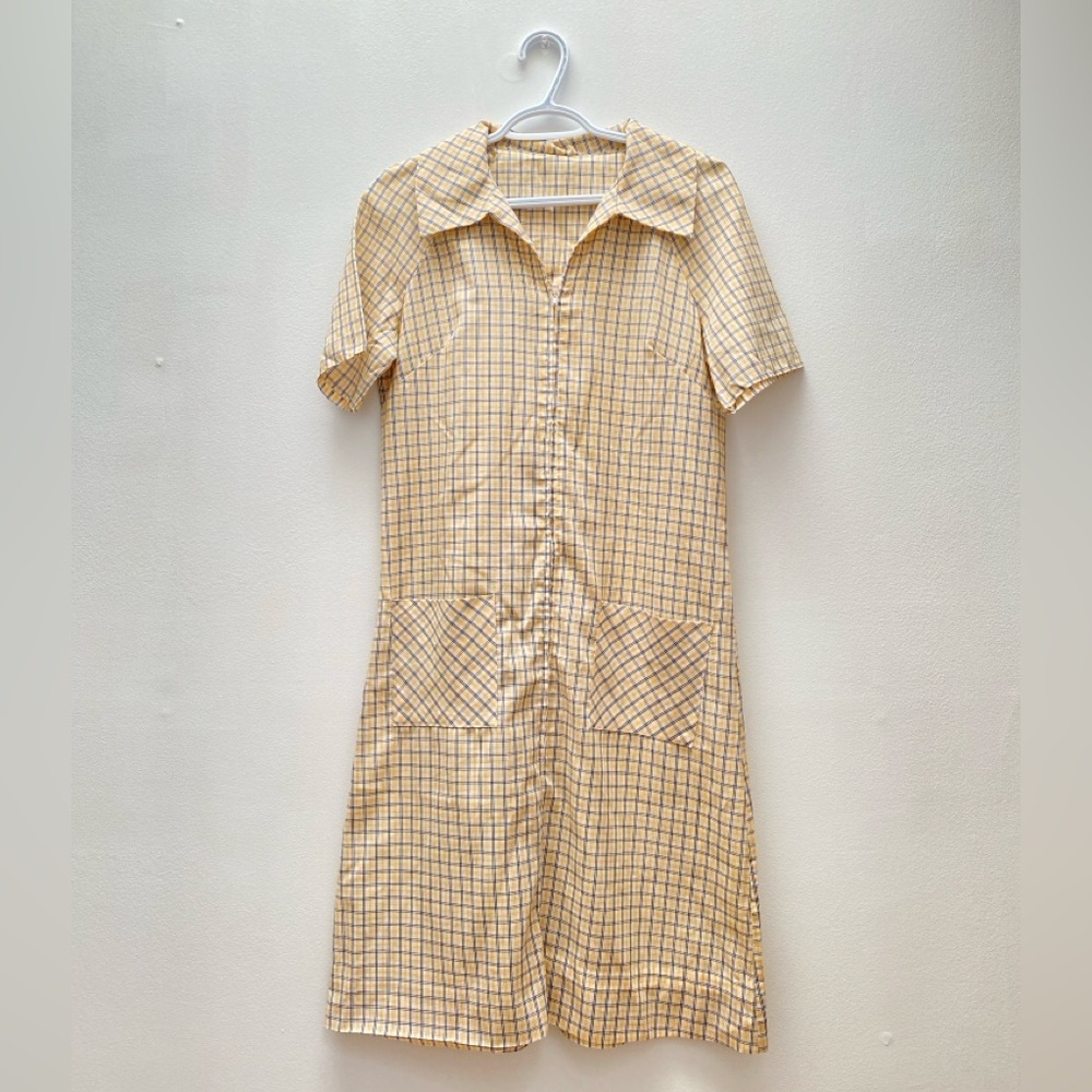 Vintage - 1970’s Homemade Yellow Black Cream House Dress